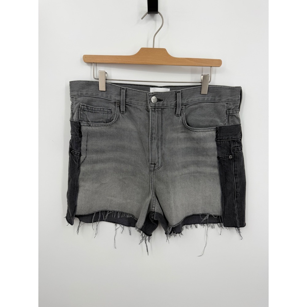 FRAME Cascade Black Combo Denim Short layered 29 Grey Two Tone Frayed Hem LSH252
